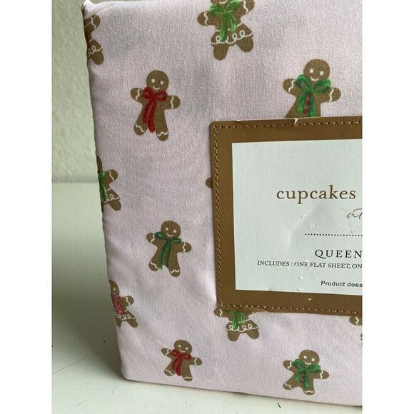 Cupcakes & Cashmere QUEEN SIZE Pink Gingerbread Cookie Christmas Sheet Set NEW - Picture 5 of 12